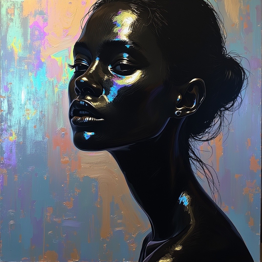 Portrait of a Woman with Glossy Dark Complexion