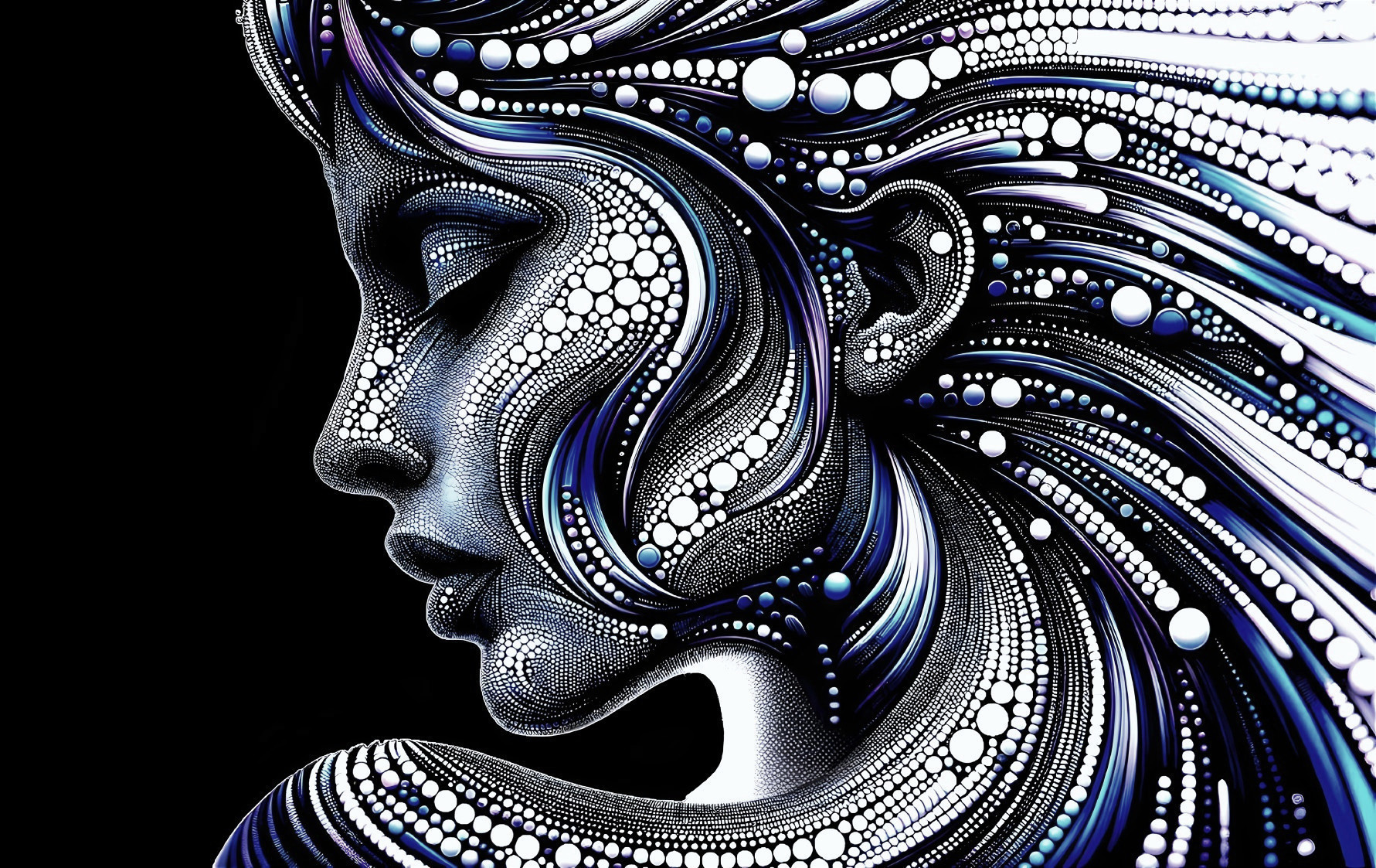 Stylized portrait of a woman's profile with patterns