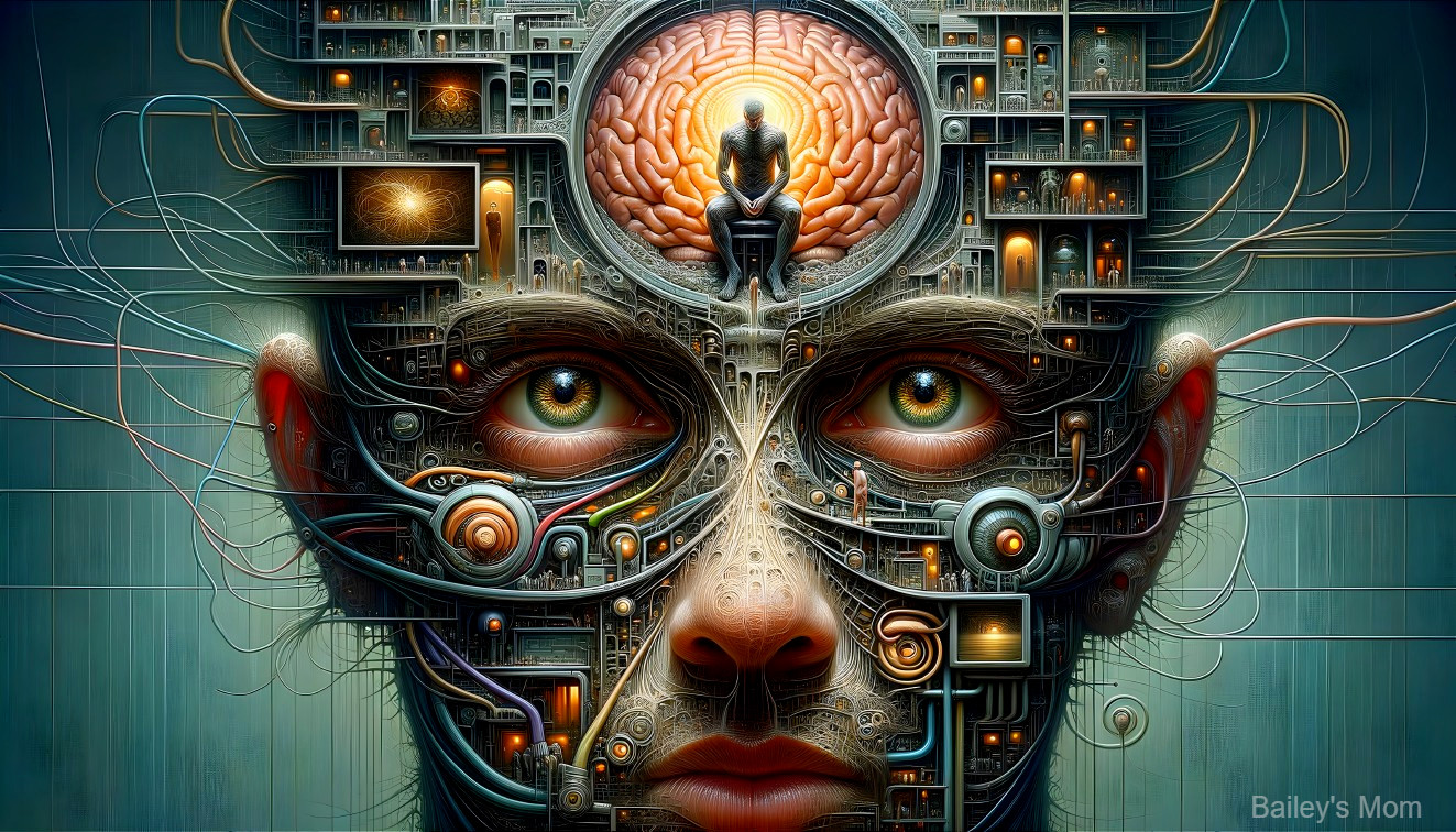 Surreal Composition of Human Face with Mechanical Elements