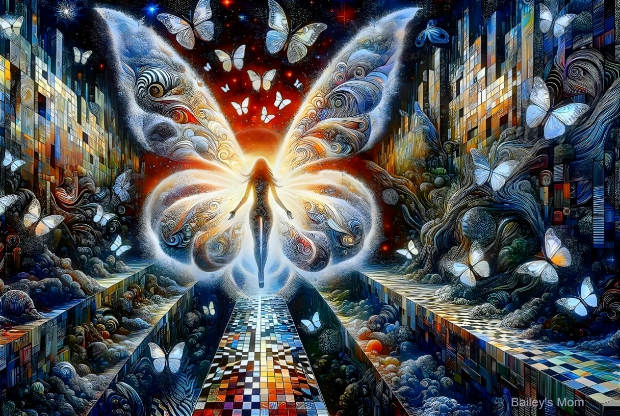 Surreal Scene with Butterfly Wings in Colorful Landscape