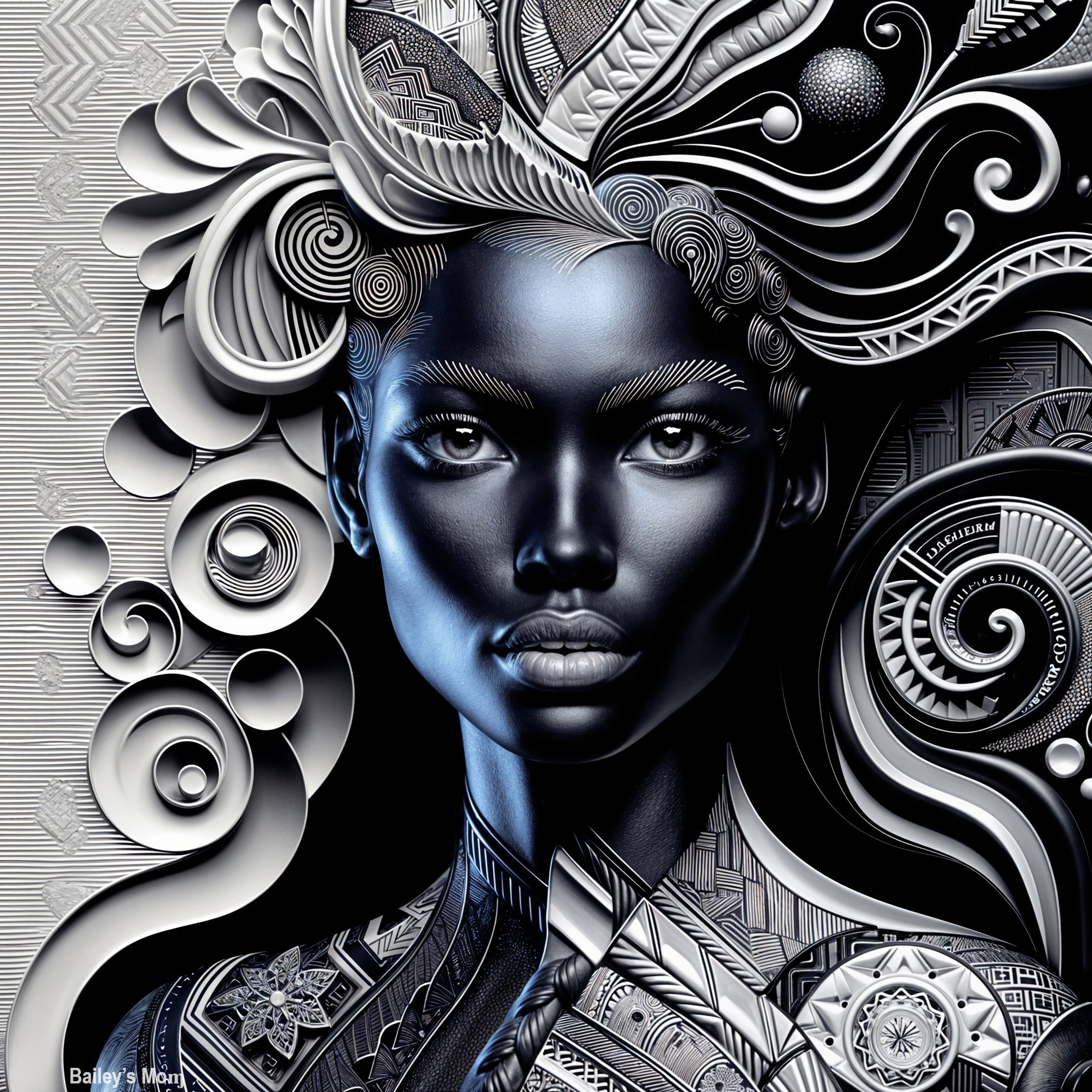 Stylized Portrait of a Black Woman with Geometric Patterns