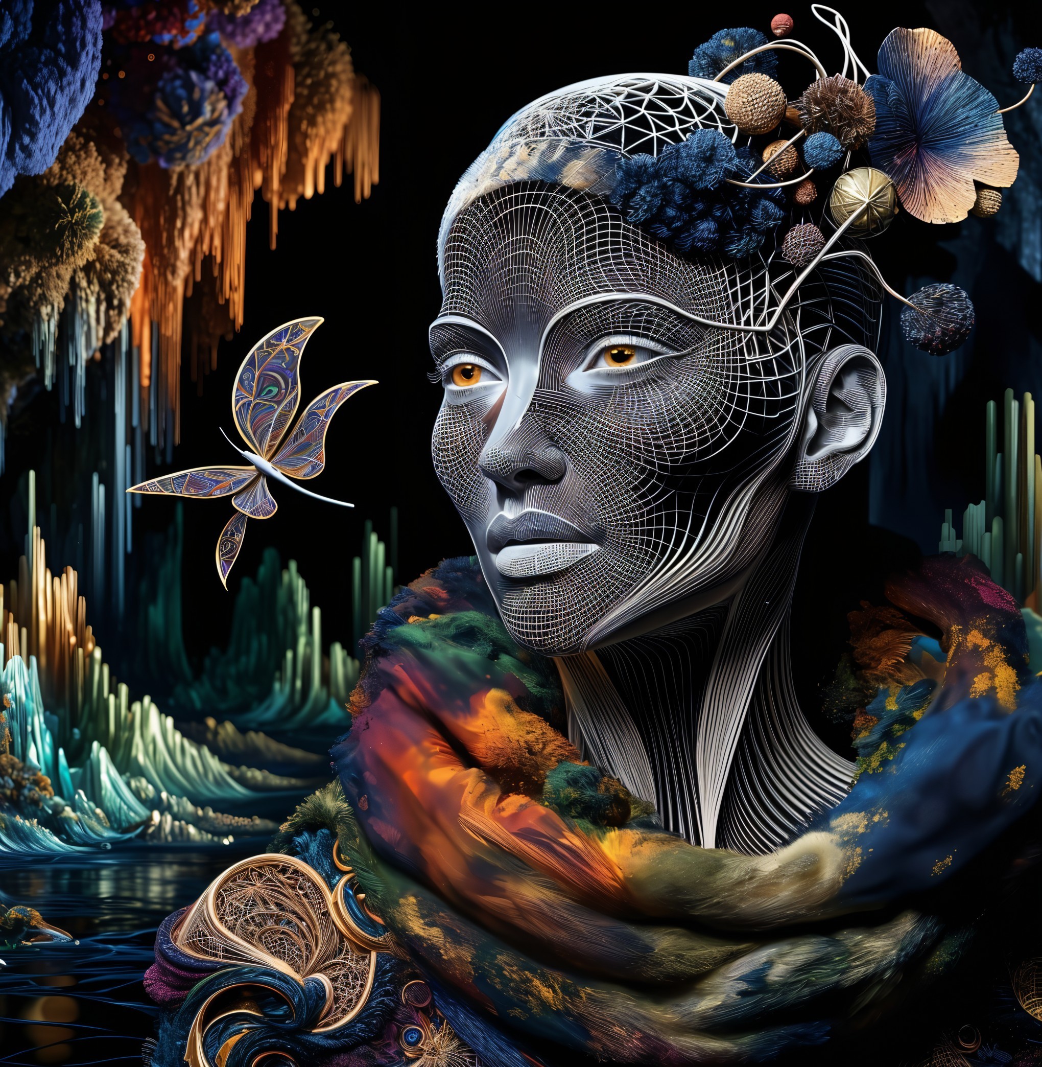 Surreal Portrait of Woman with Geometric Patterns