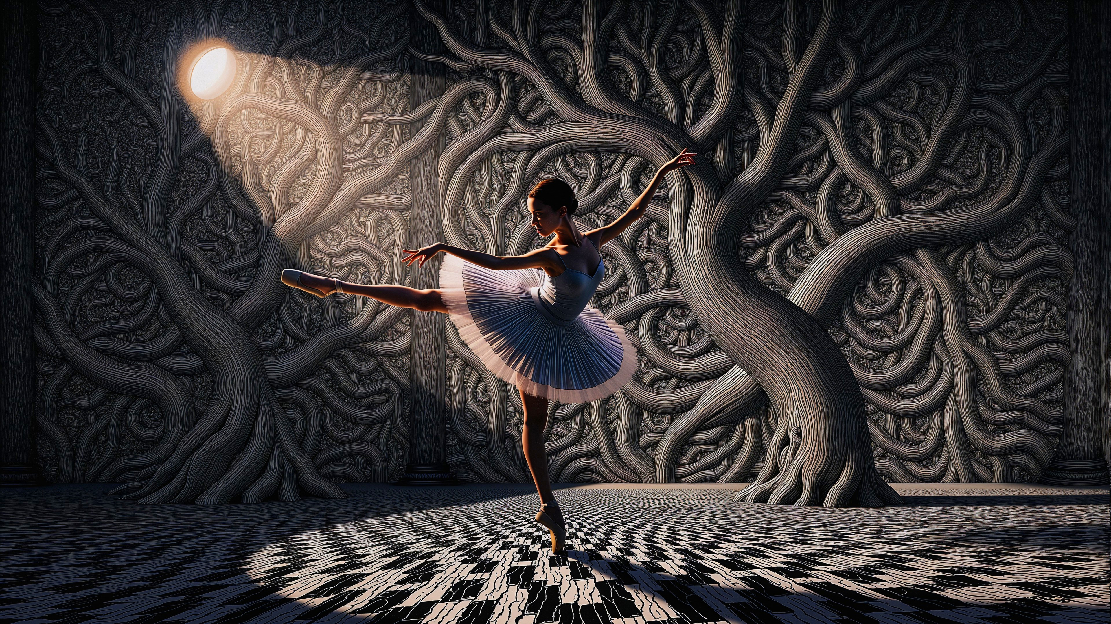 Ballerina in an Elegant Pose in a Surreal Setting