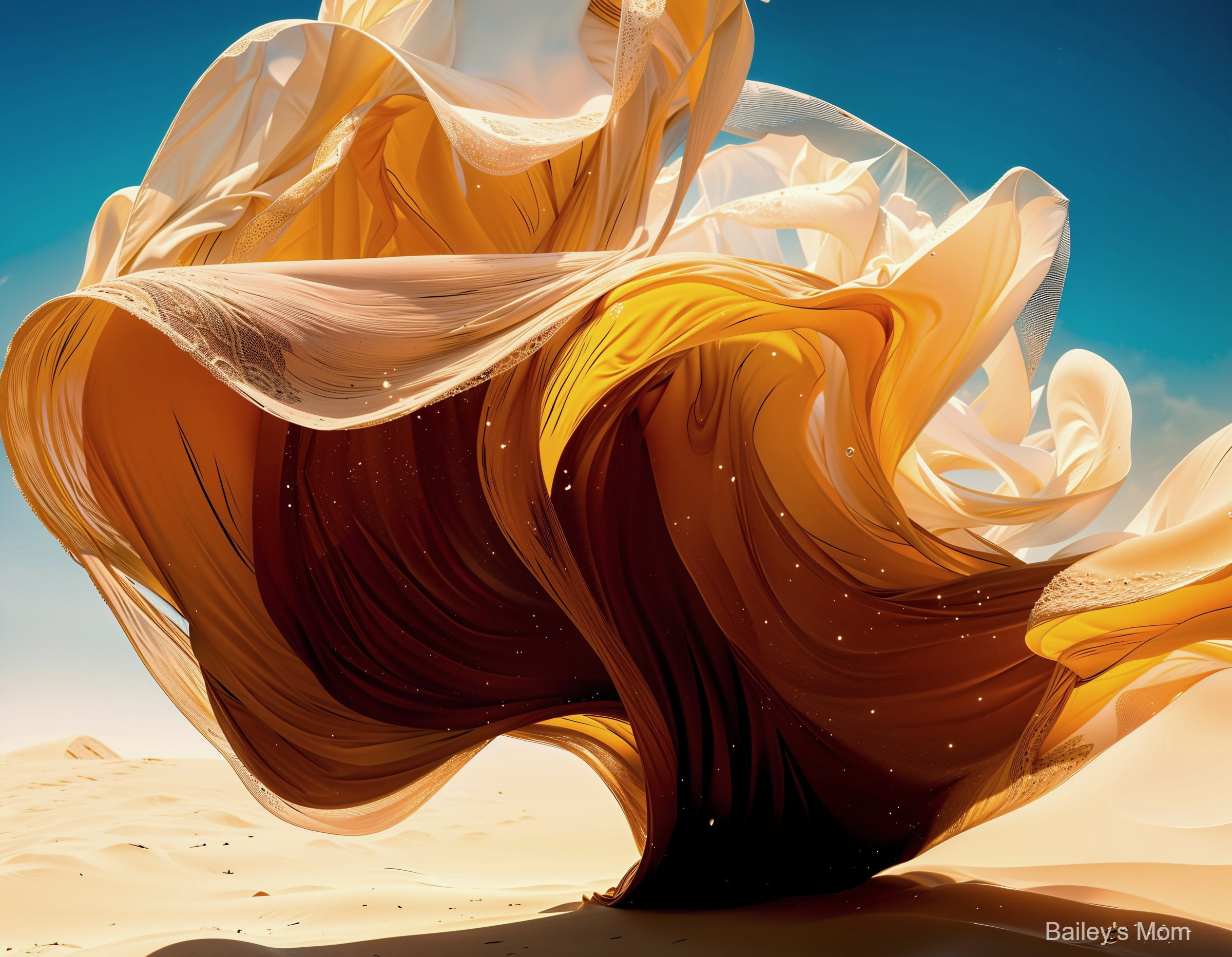 Abstract Composition of Silky Textures in Gold and Beige