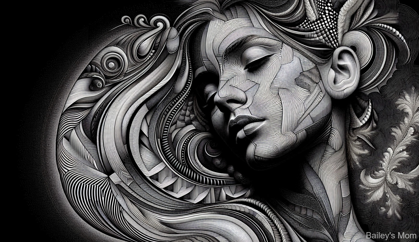 Monochromatic Portrait of a Woman with Flowing Lines