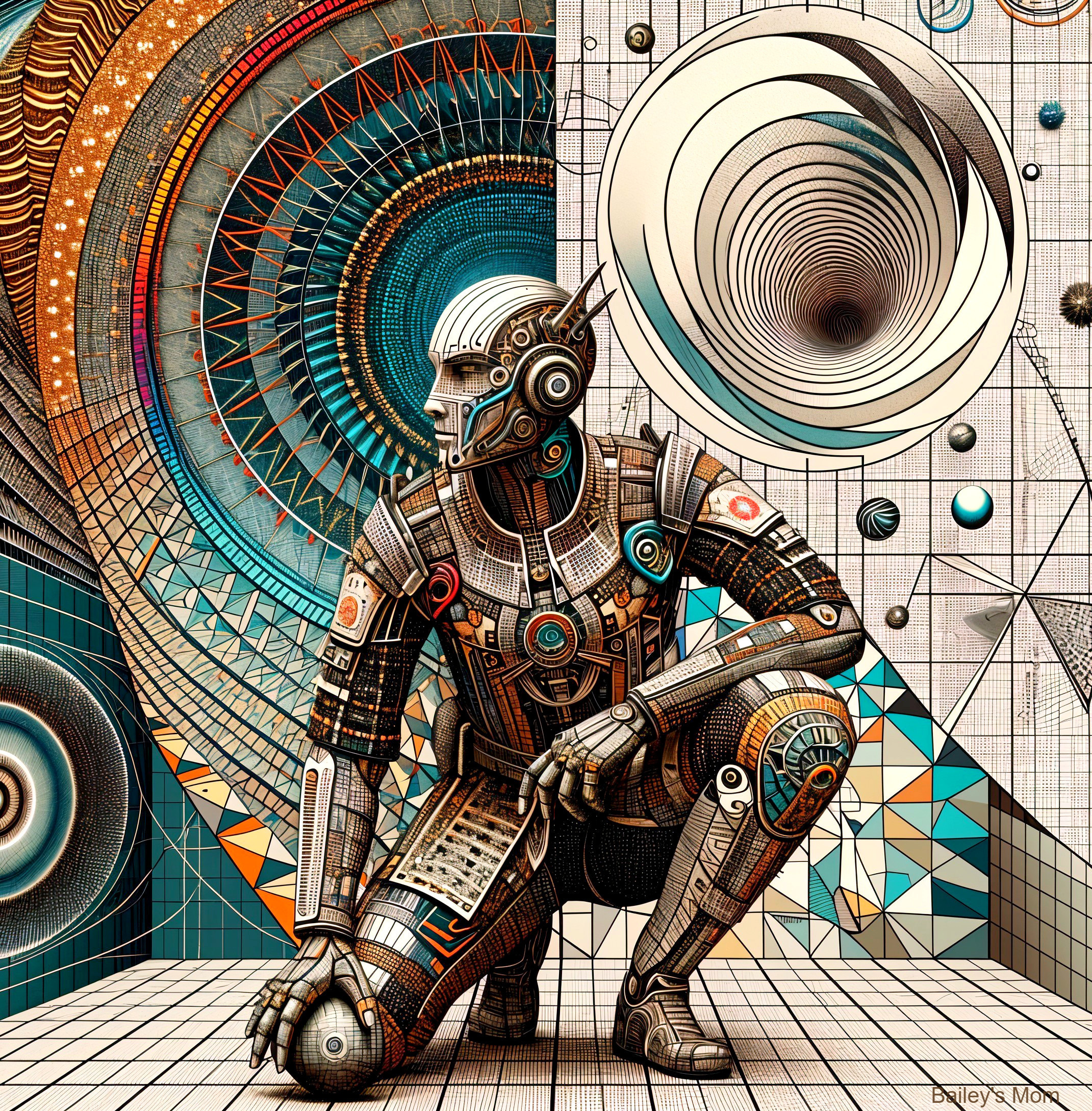 Futuristic Humanoid Figure with Geometric Patterns