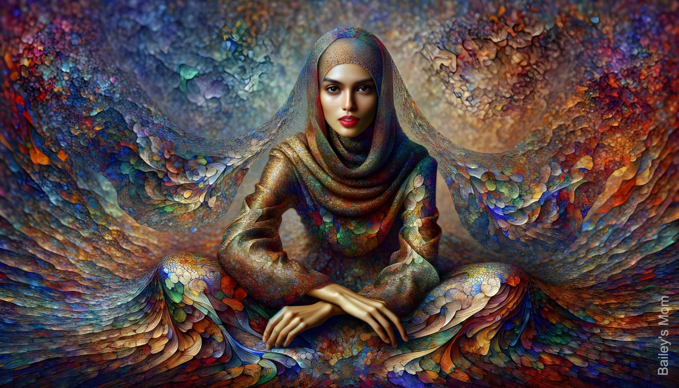 Ornate Hijab Portrait with Vibrant Colors and Patterns