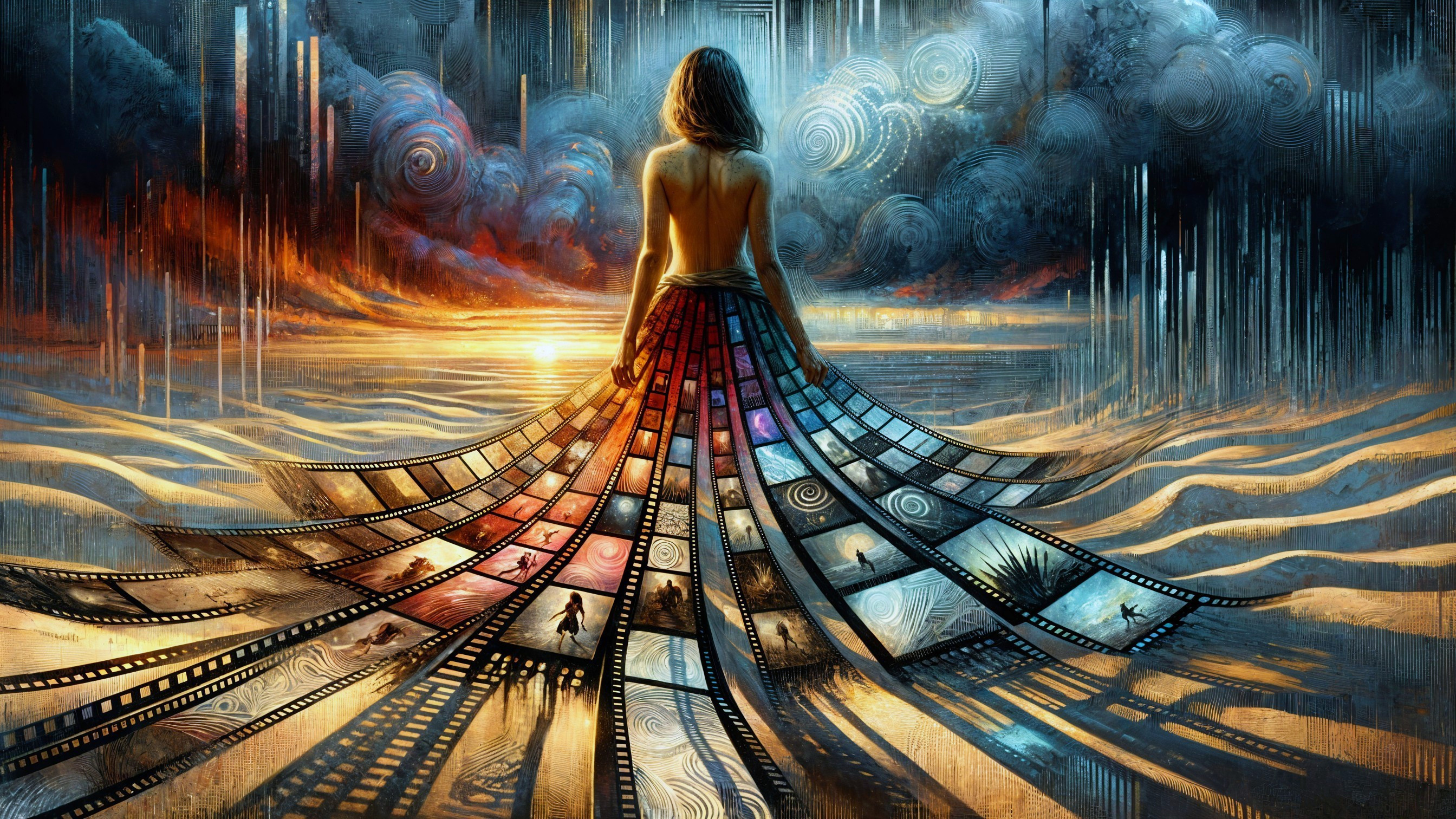 Surreal Landscape with Figure and Film Strip Skirt