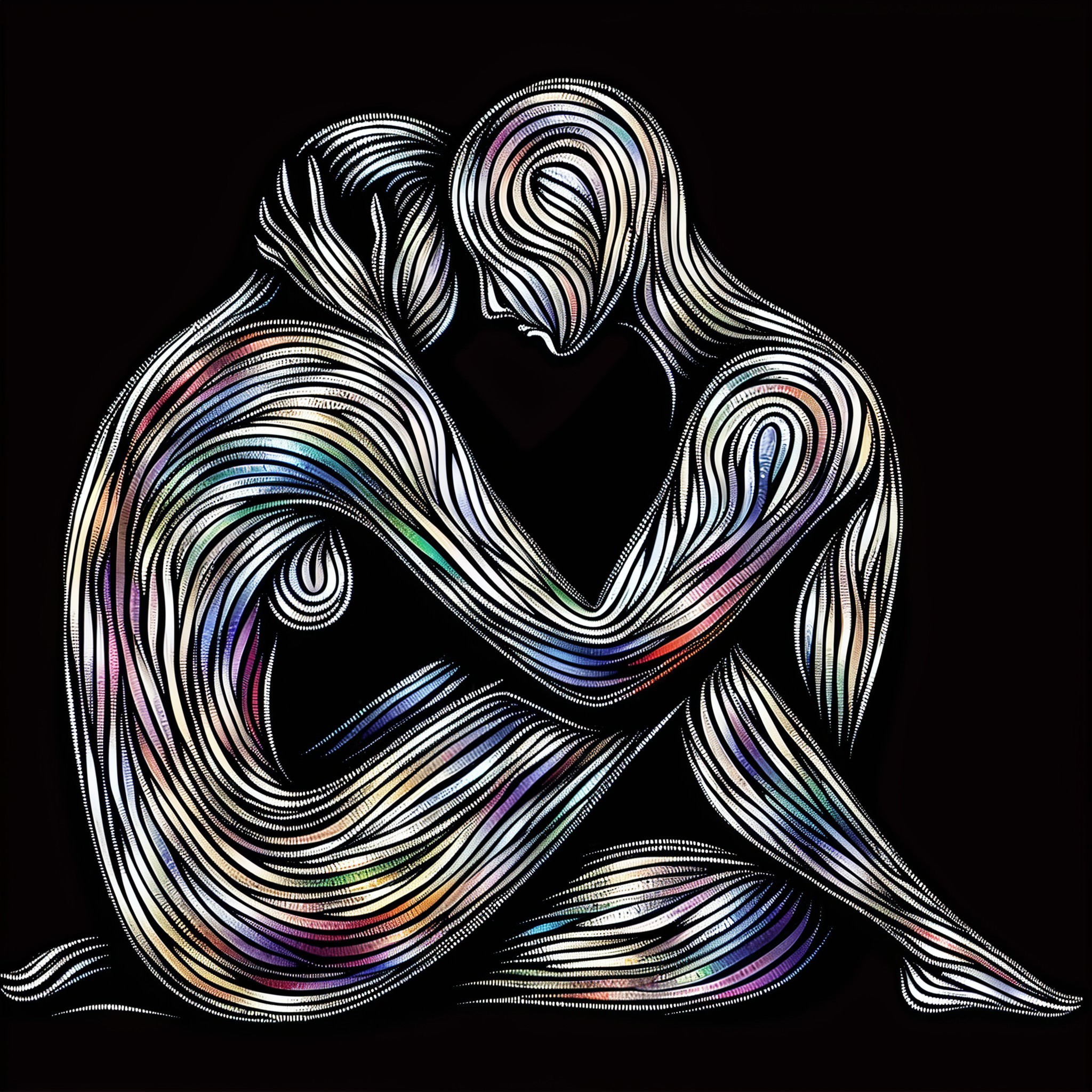 Abstract Figures Intertwined with Colorful Lines