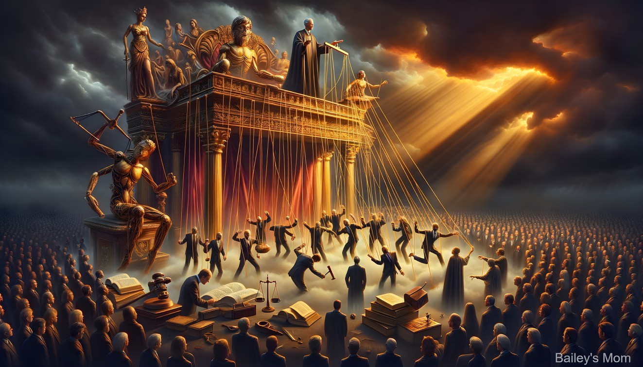Grand Structure Overlooks Crowd in Dramatic Scene