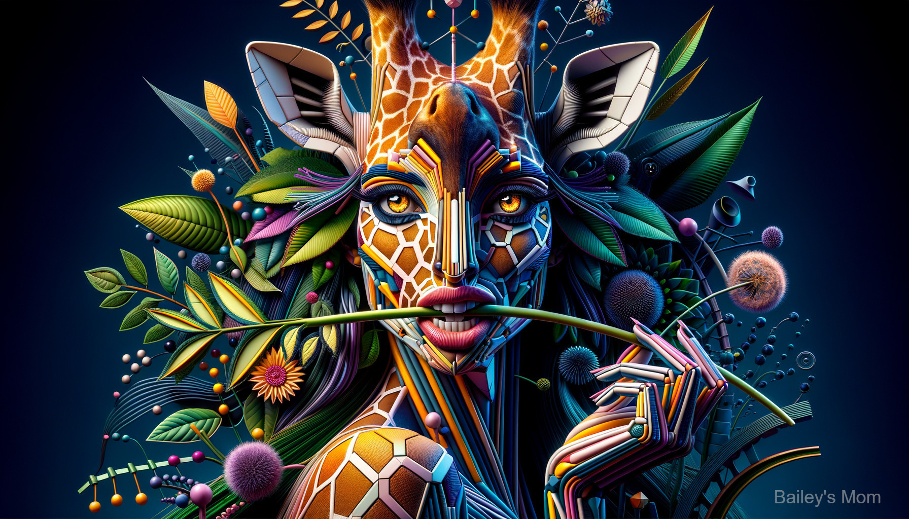 Surreal Portrait of Woman with Giraffe-Inspired Features