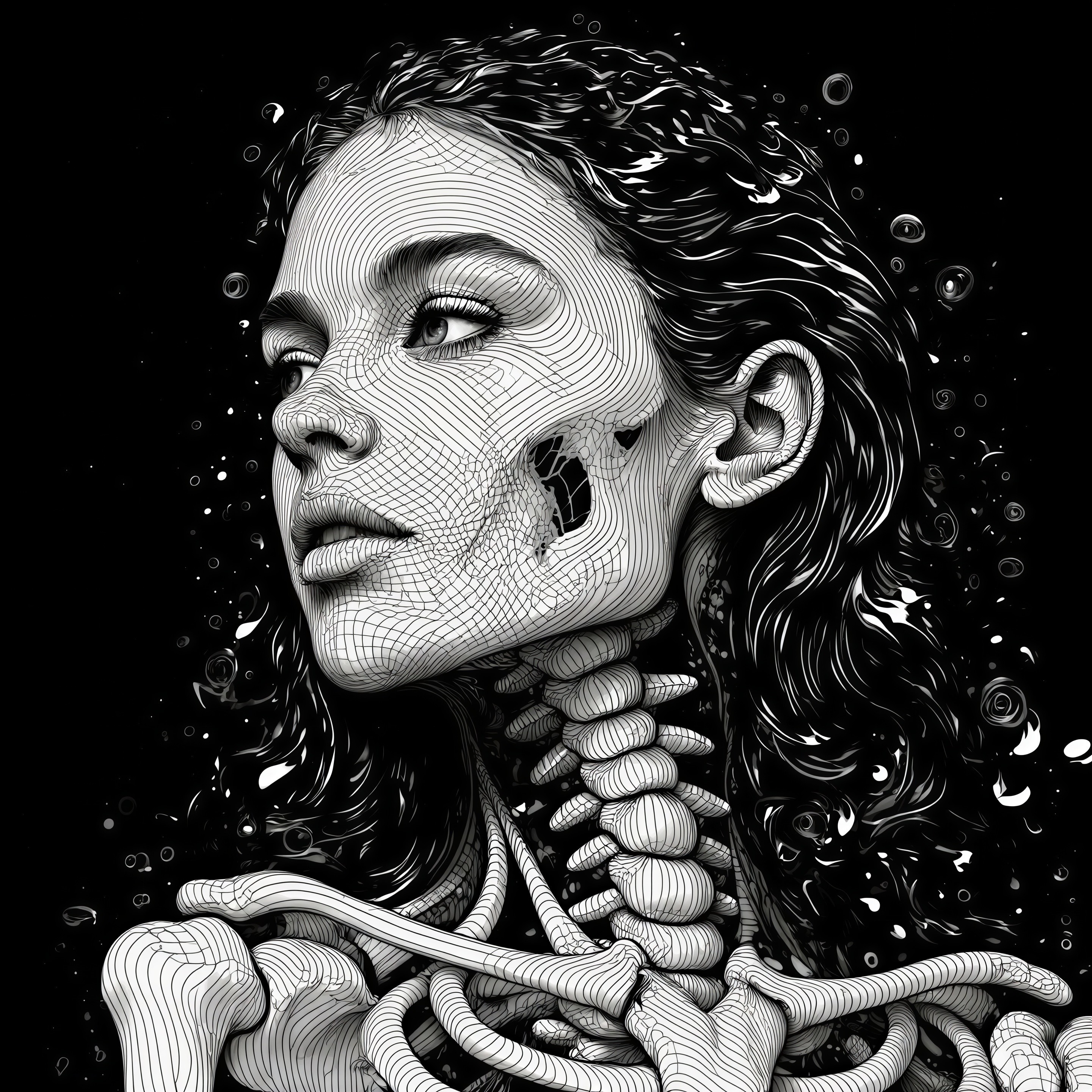 Stylized Black-and-White Woman's Profile Artwork