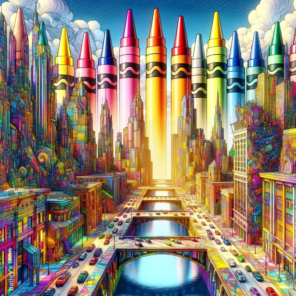 Colorful Cityscape with Skyscrapers and Crayons