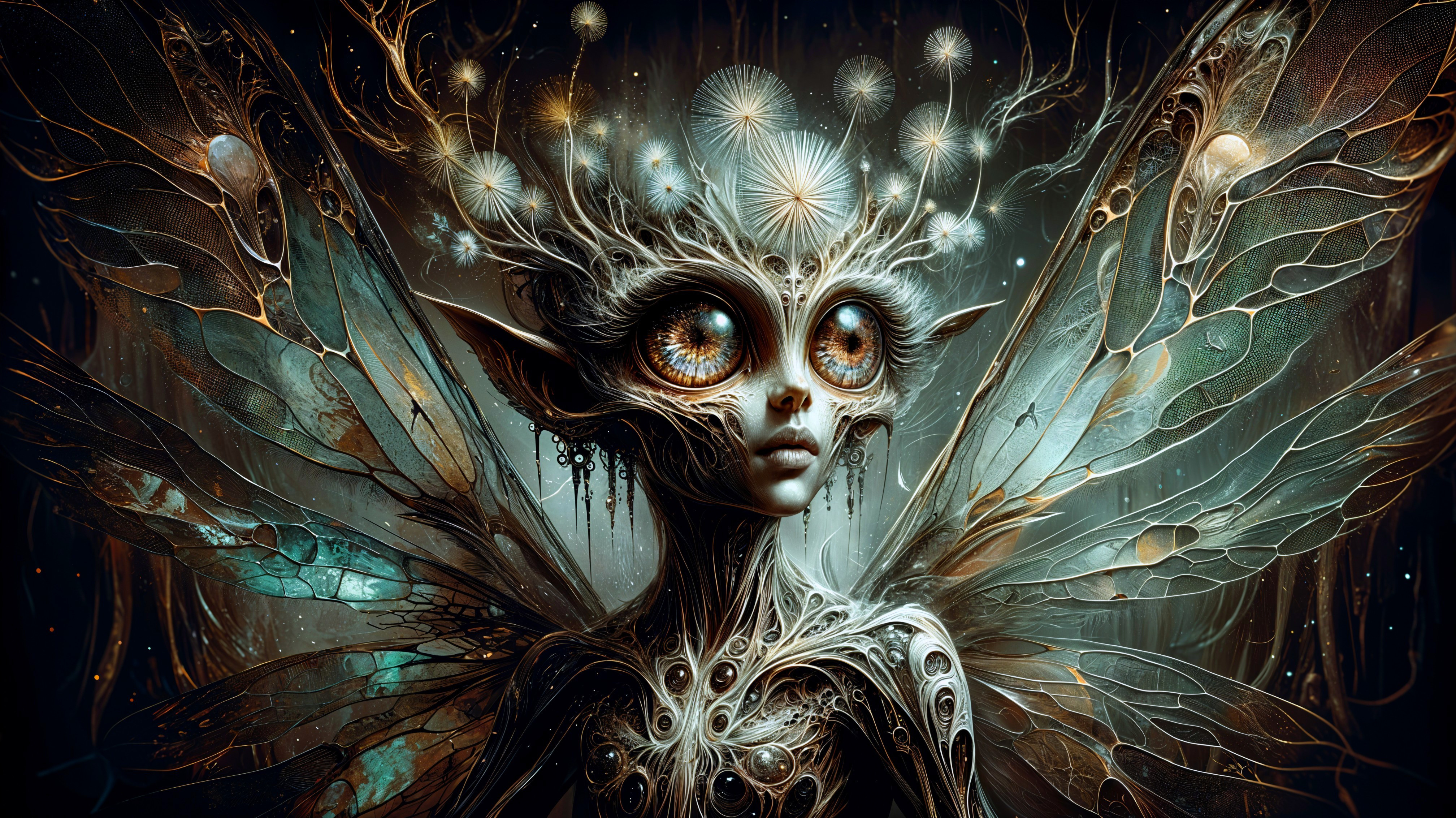 Surreal Creature with Luminescent Skin and Wings