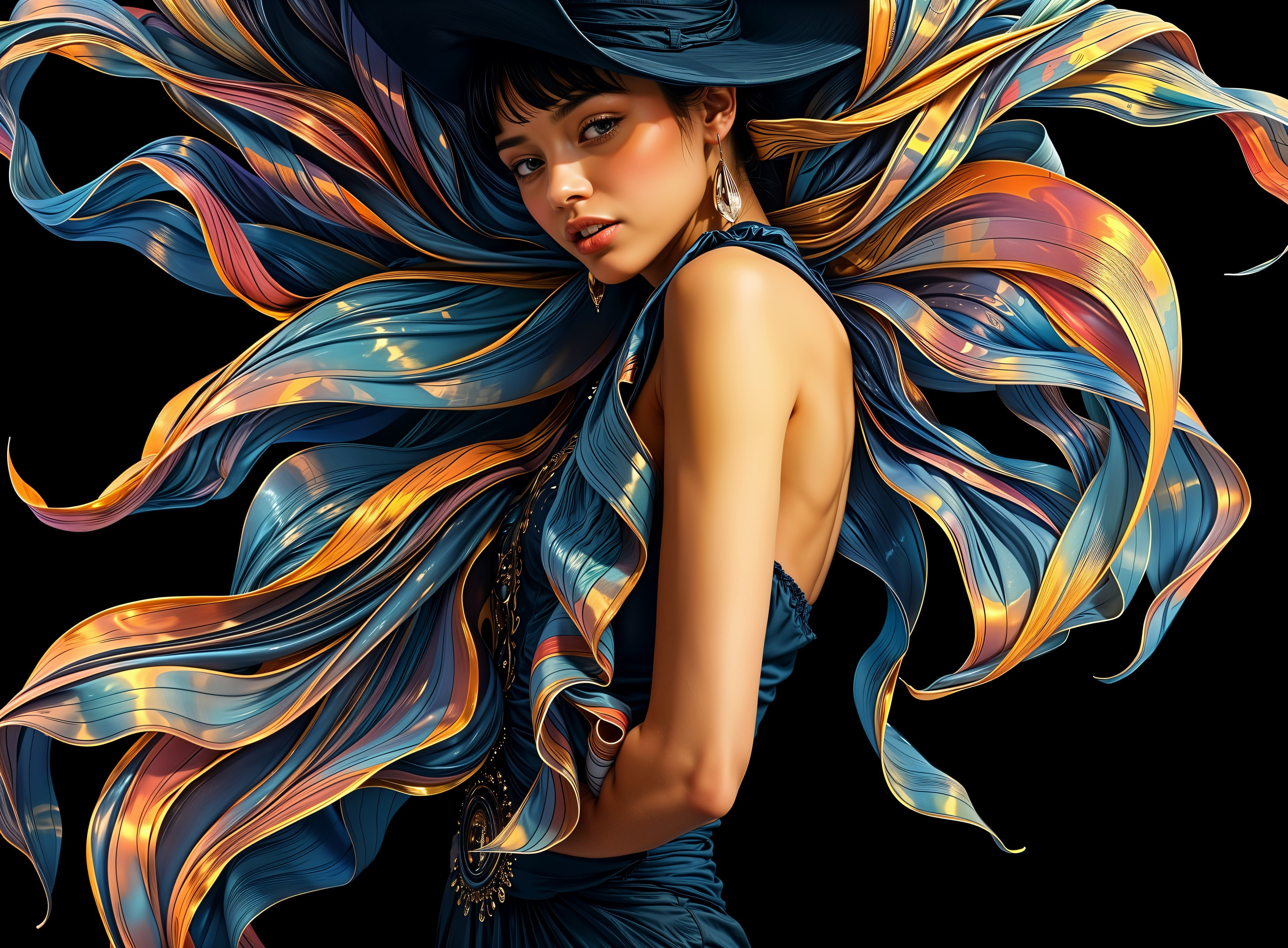 Portrait of a woman with vibrant, flowing hair