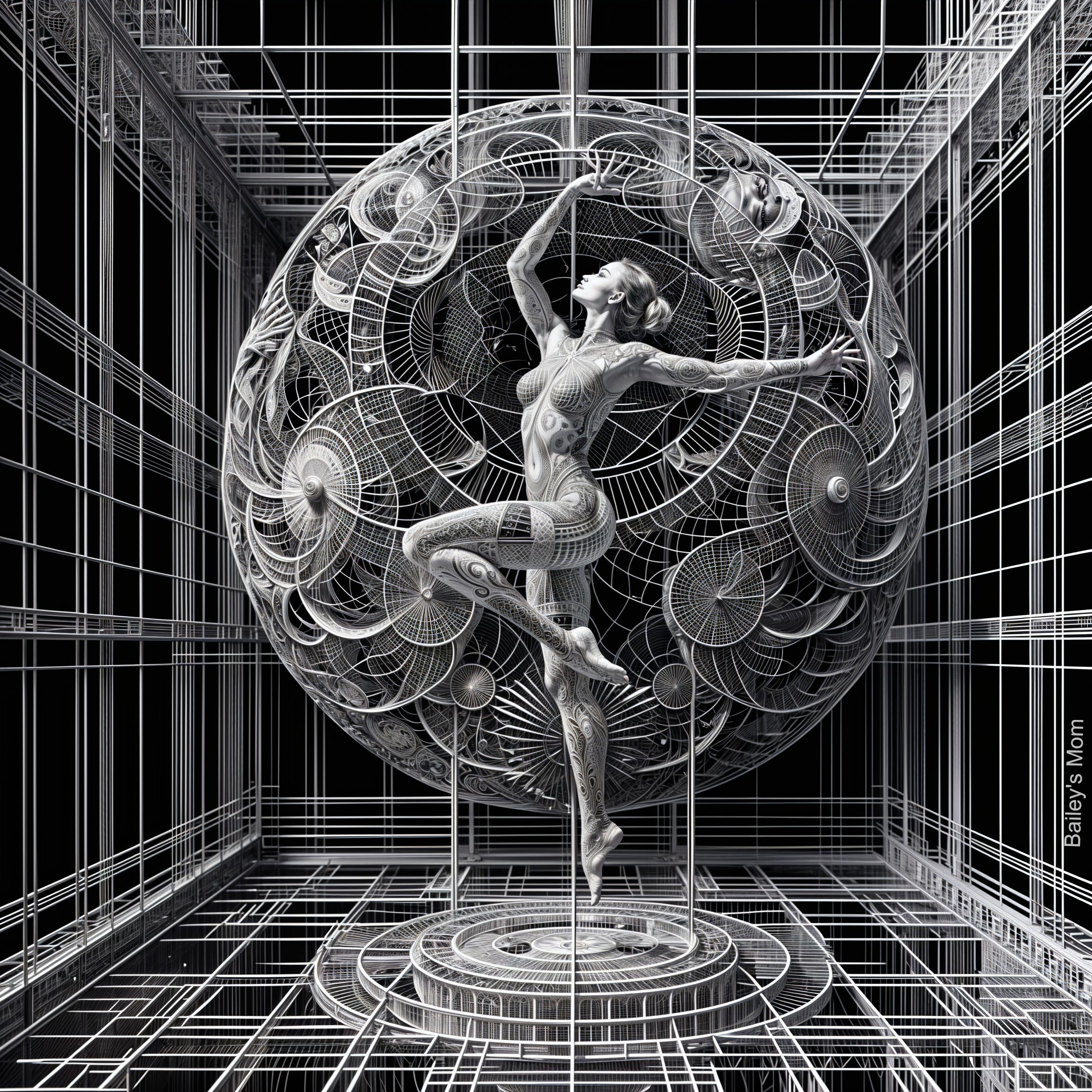 Surreal Monochromatic Scene with Geometric Elements