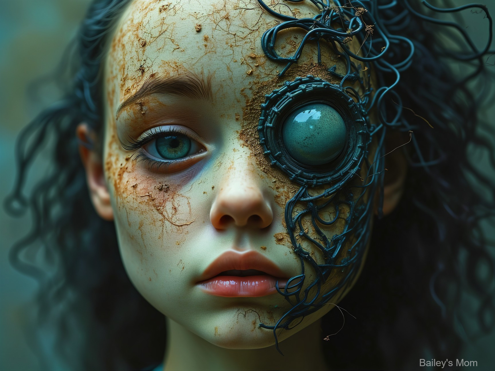 Cyborg Girl with Intricate Mechanical and Organic Features