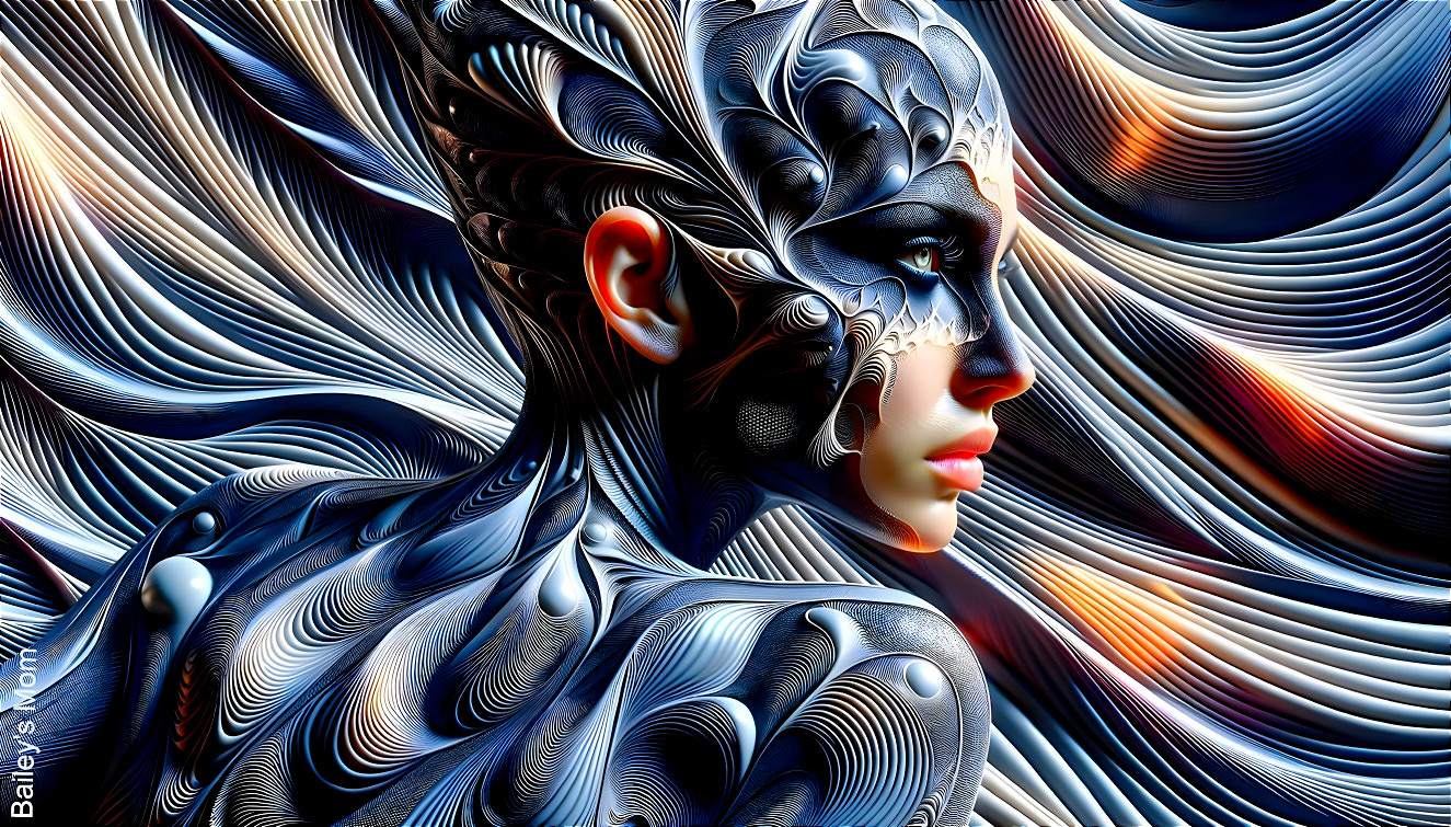 Digital Artwork of Woman with Swirling Patterns