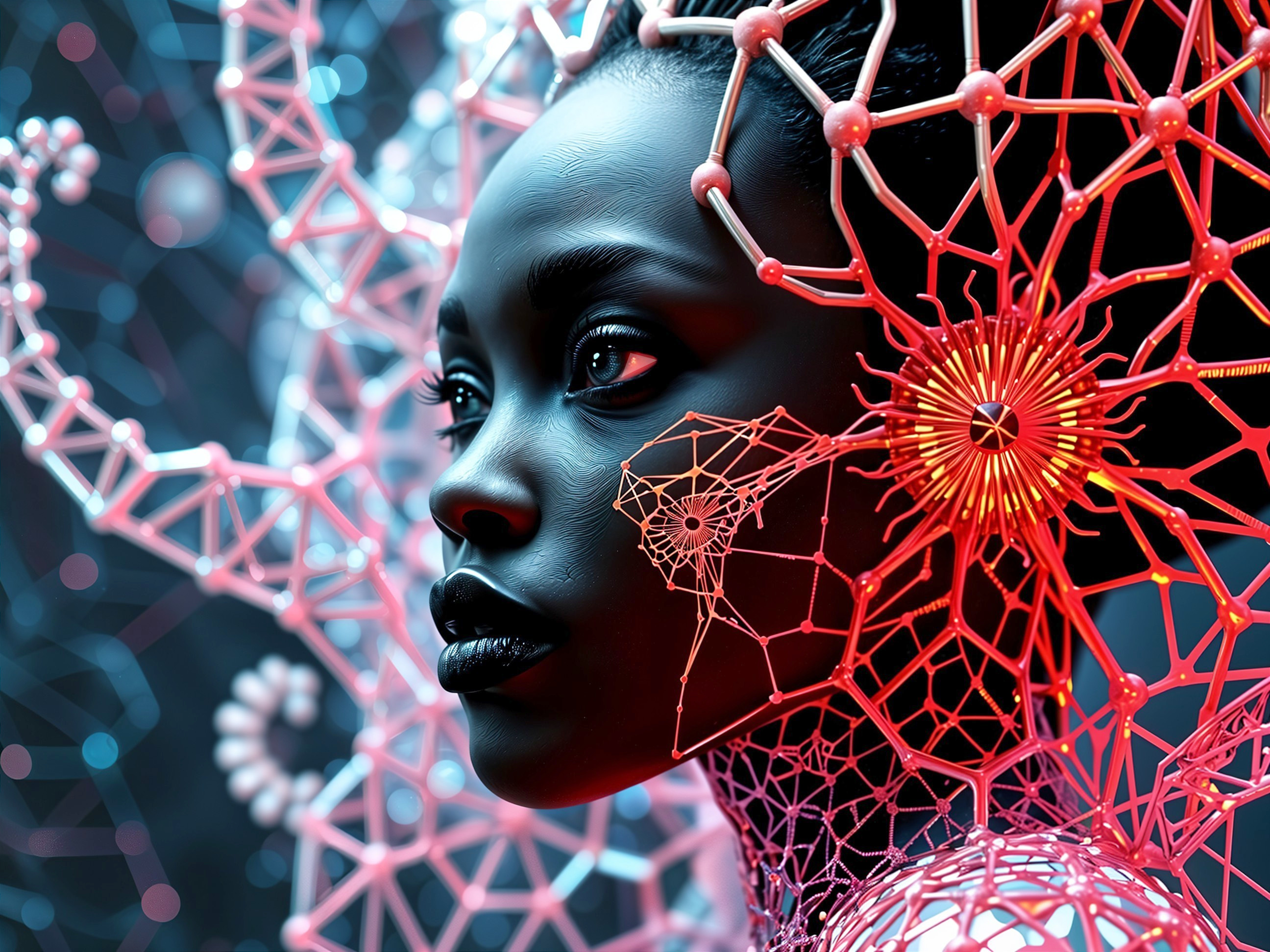 Portrait of a woman with glowing geometric patterns