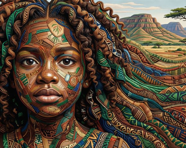Vibrant Painting of Black Woman's Face and Landscape