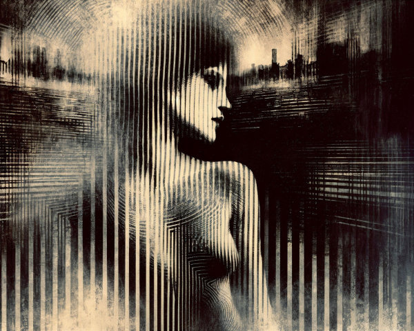 Surreal Abstract Profile of a Woman with Cityscape