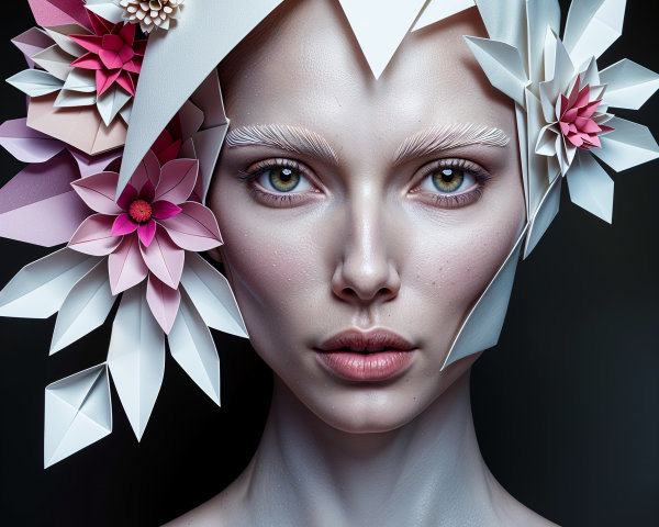 Portrait of a model with floral headpiece and ethereal look