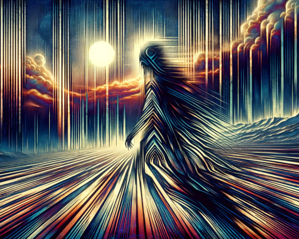 Silhouette in a Surreal Colorful Landscape Scene