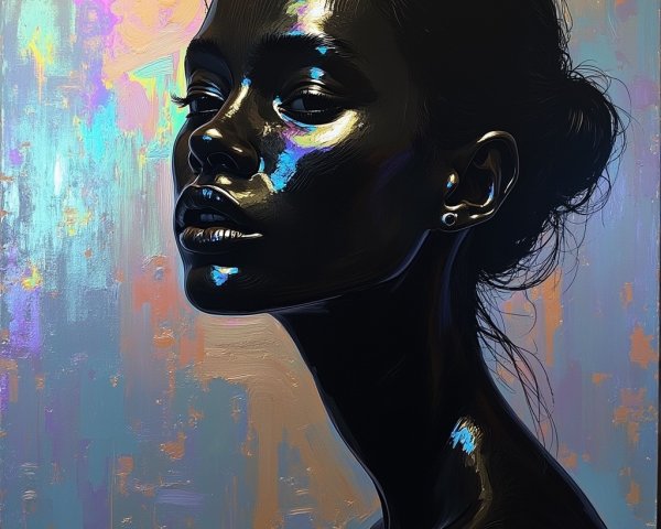 Portrait of a Woman with Glossy Dark Complexion