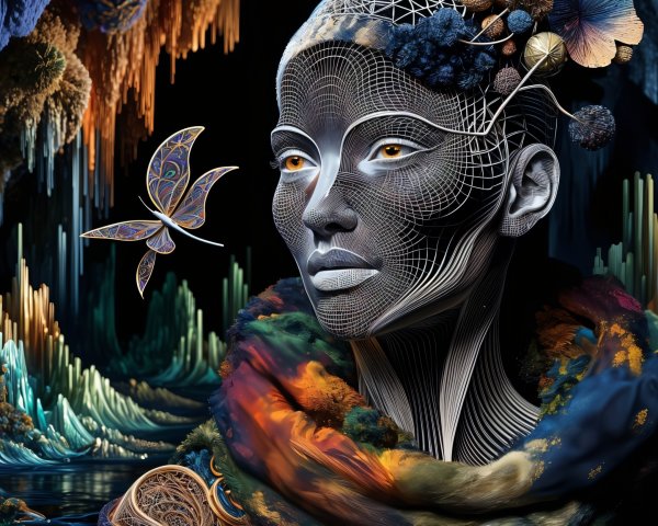 Surreal Portrait of Woman with Geometric Patterns