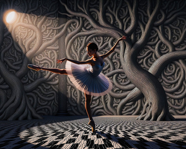 Ballerina in an Elegant Pose in a Surreal Setting