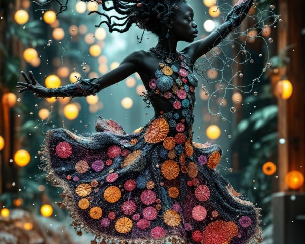 Silhouetted Dancer in Whimsical Lantern Alley