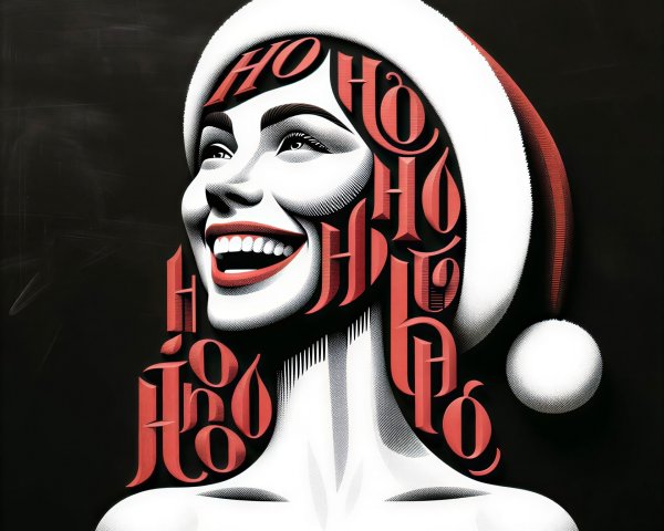 Stylized Christmas Illustration of a Woman in Santa Hat