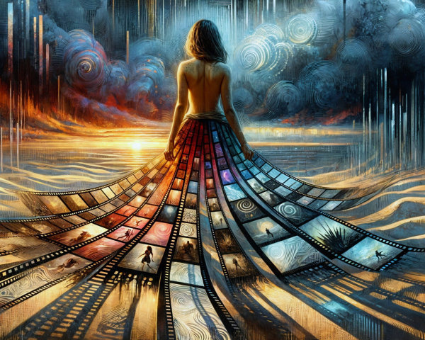 Surreal Landscape with Figure and Film Strip Skirt