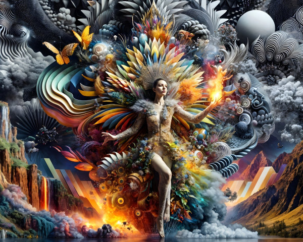Vibrant Artwork of a Graceful Figure in Nature