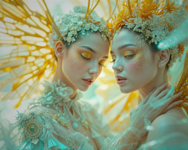 Ethereal Figures with Butterfly Wings in Pastel Hues