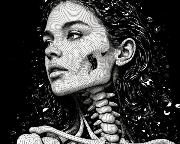 Stylized Black-and-White Woman's Profile Artwork