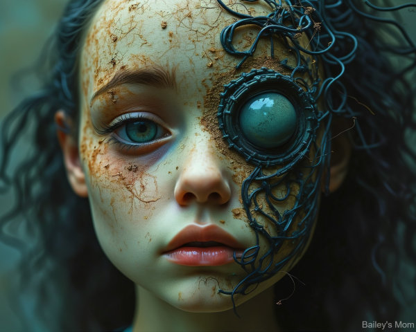 Cyborg Girl with Intricate Mechanical and Organic Features