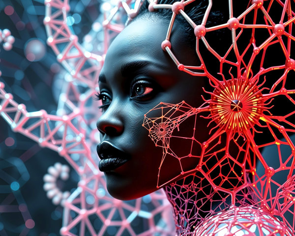 Portrait of a woman with glowing geometric patterns