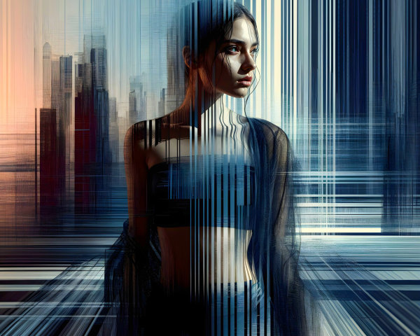 Digital Art of Woman Against City Skyline Background