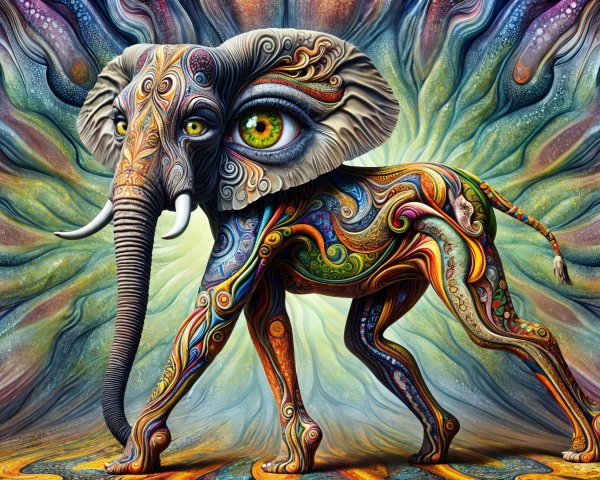 Abstract Elephant with Intricate Patterns and Colors