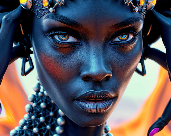 Portrait of a woman with expressive eyes and jewelry