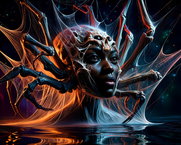 Human-Spider Fusion in Cosmic Background Art