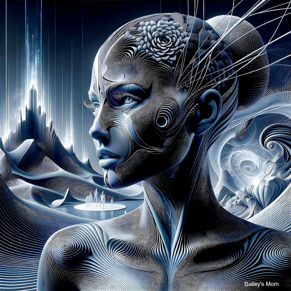 Surreal Futuristic Portrait of a Woman in Blue Tones