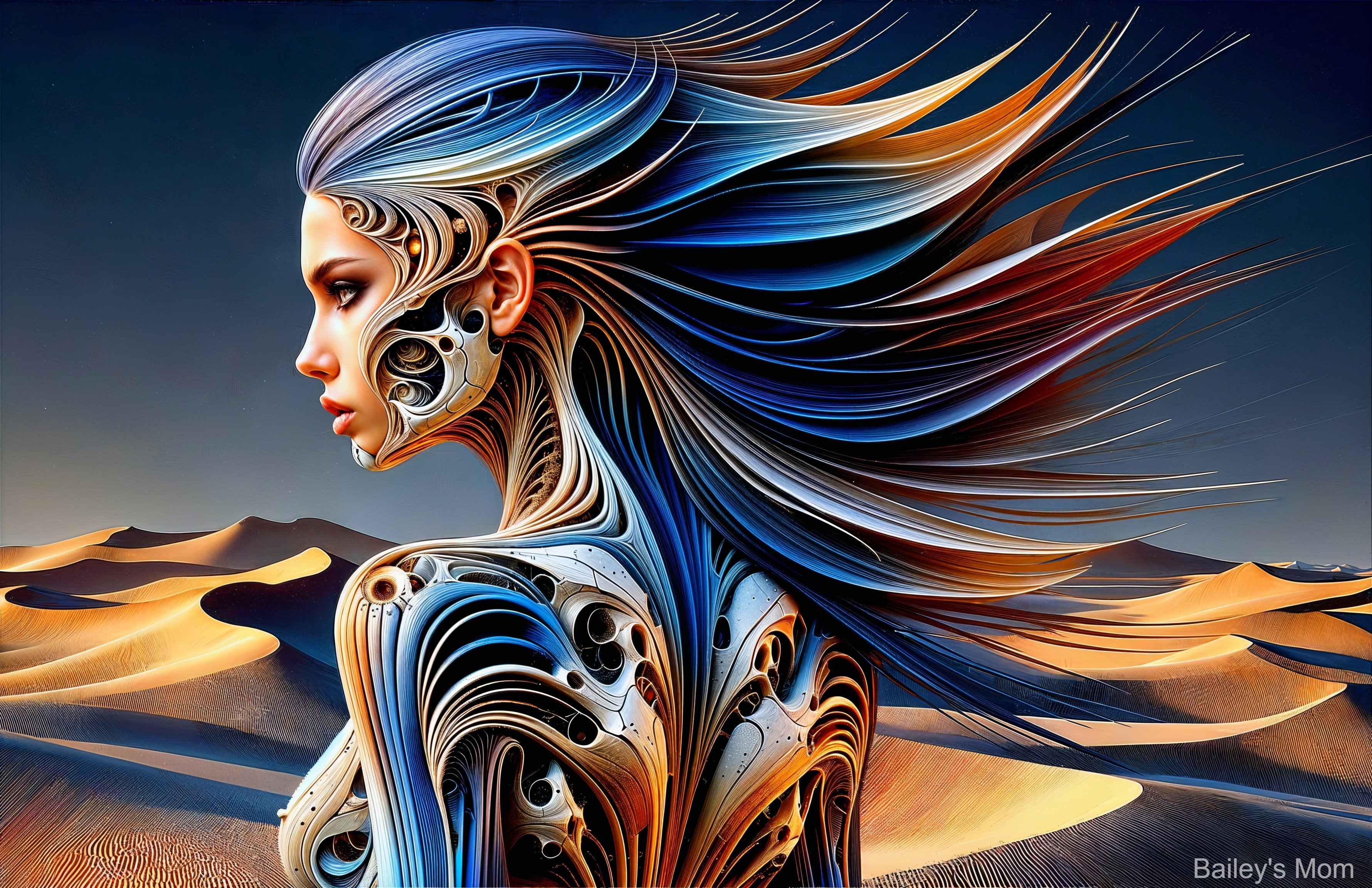 Futuristic Female Figure in Desert Landscape