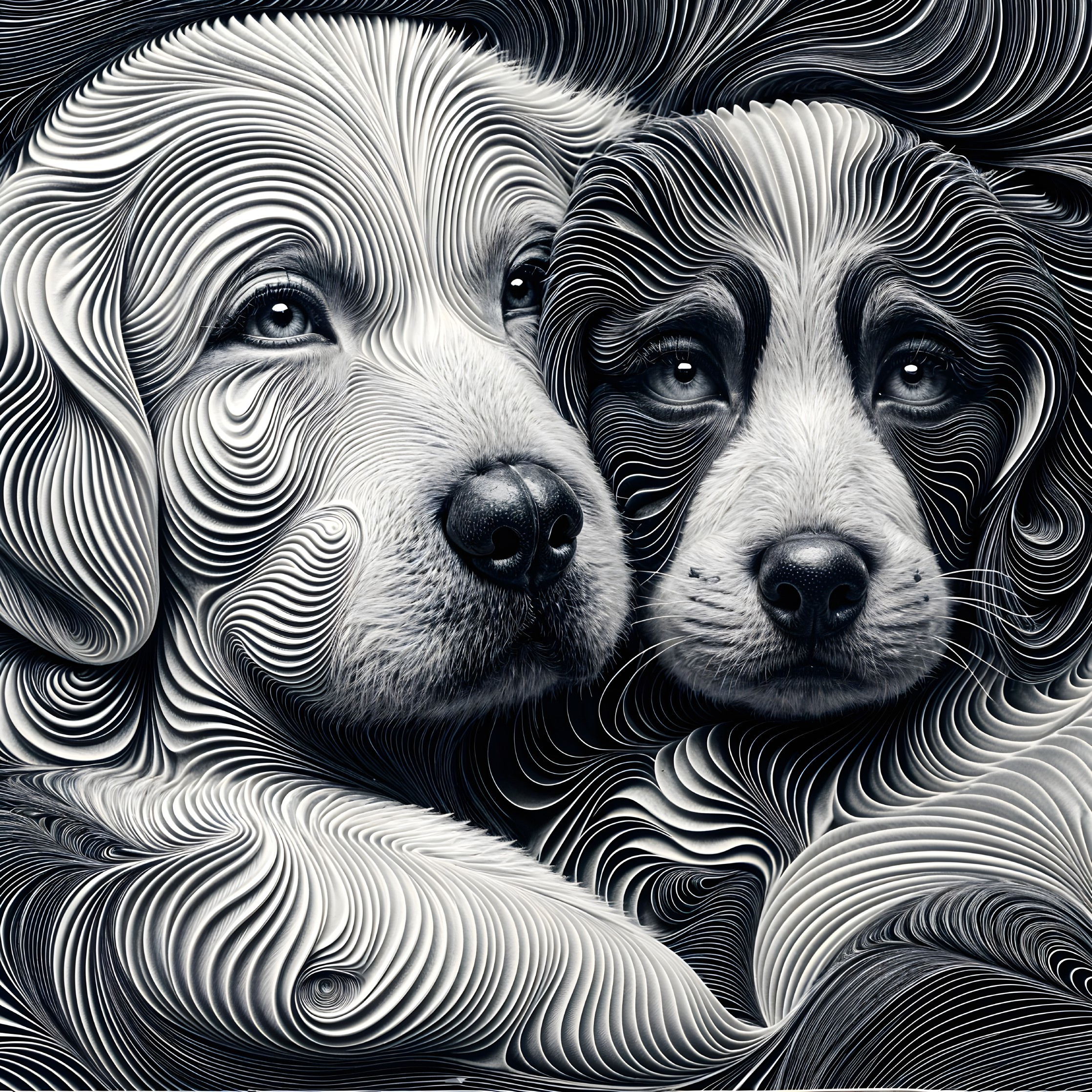 Cuddling Puppies with Soft Expressions and Patterns