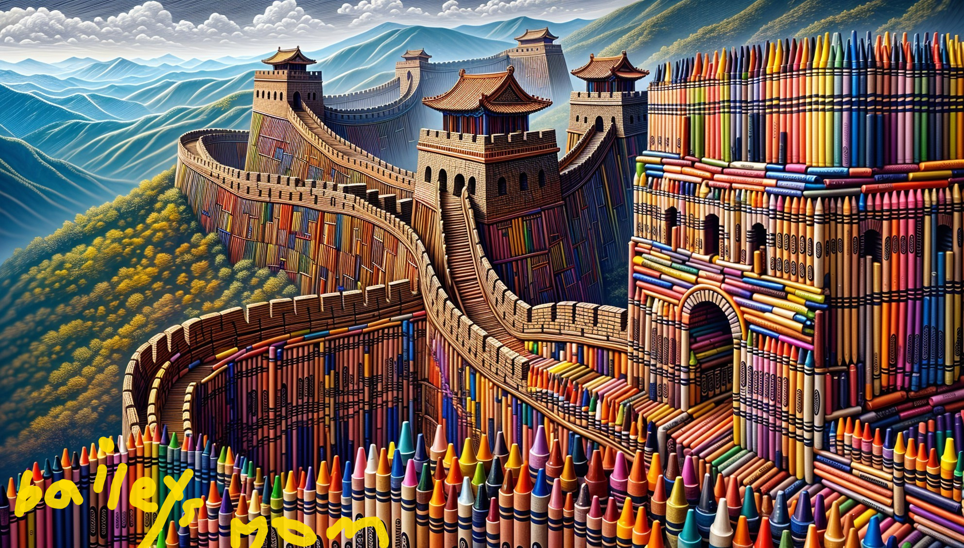 Colorful Crayon Interpretation of the Great Wall of China