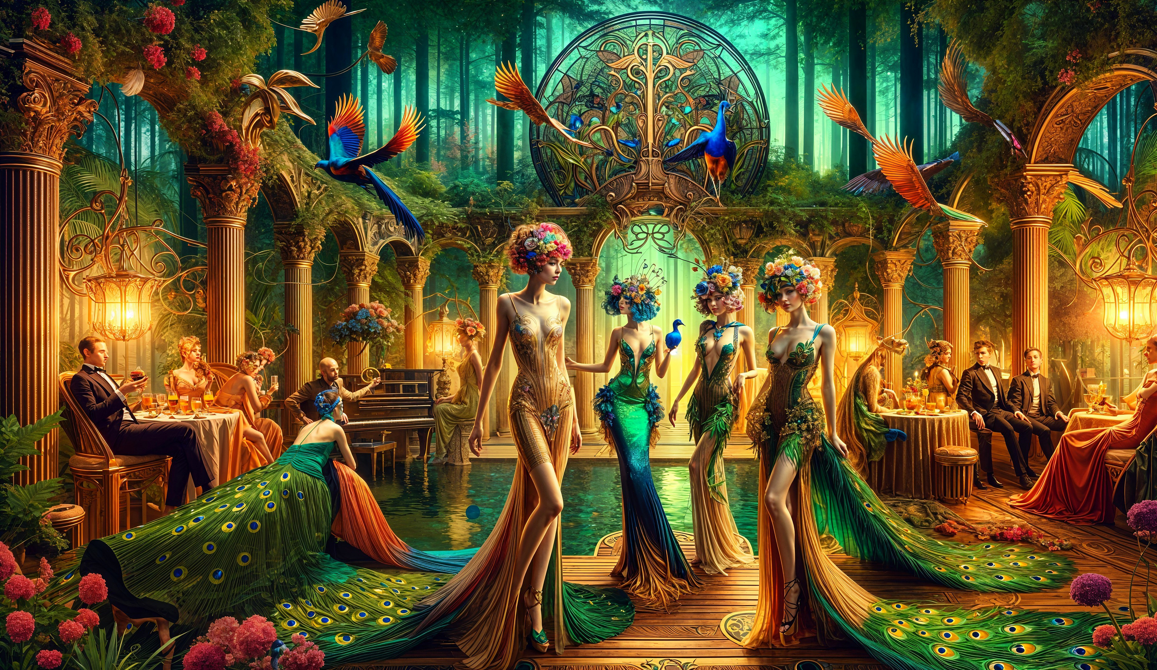 Enchanted Forest Gathering with Elegant Figures and Decor