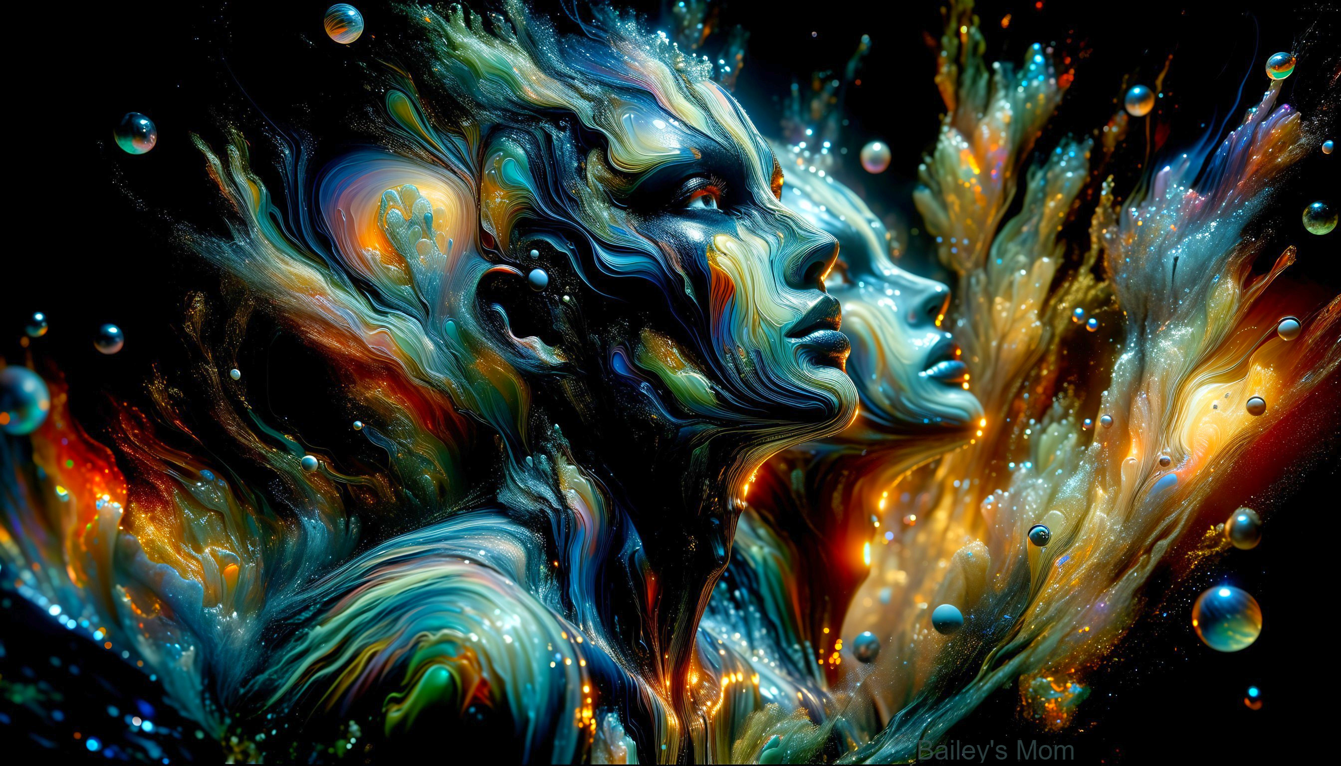 Abstract Art of Intertwined Faces with Vibrant Colors