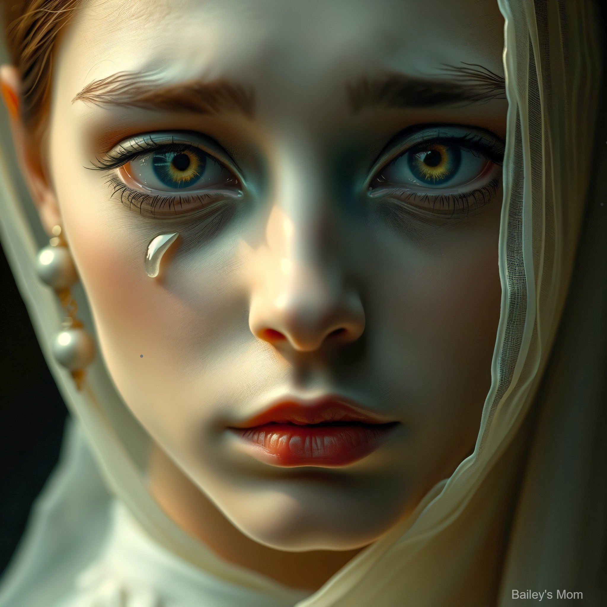 Close-up Portrait of a Young Woman with Tearful Expression