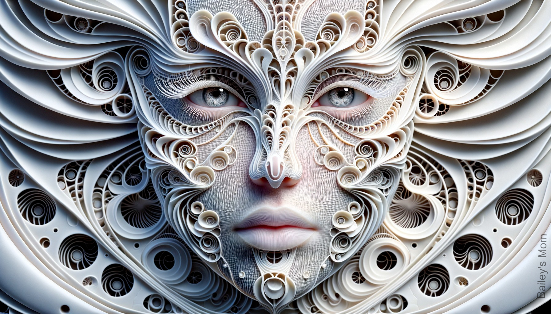 Abstract Face with Swirling Patterns and Filigree Designs